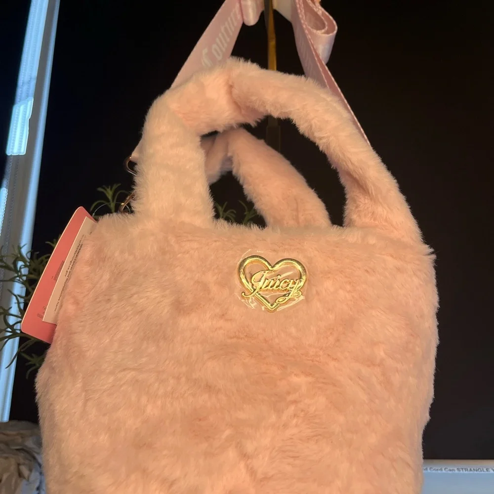 Juicy Couture Dusty Blush Pink Faux Fur Mini Tote Crossbody Bag NWT - Picture 6 of 6